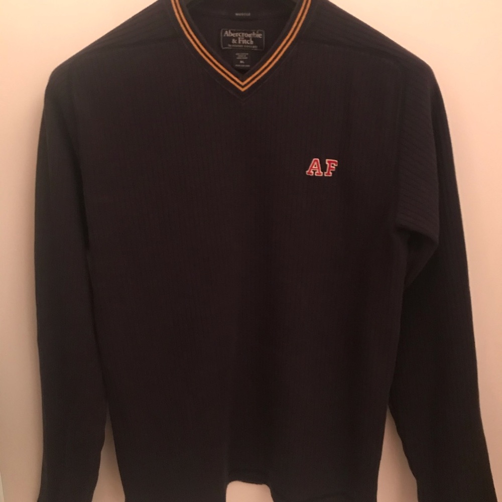 Abercrombie & Fitch navy Long Sleeve ribbed V-Neck - XL - Muscle Fit
